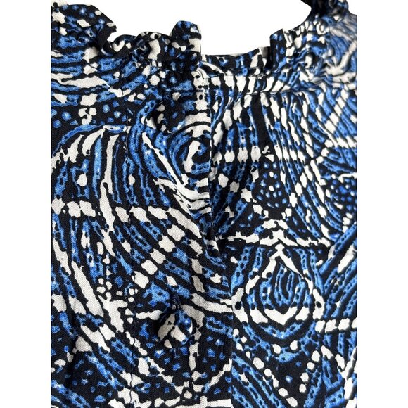 Maje Dress Size 42 / Large Printed Viscose Smocking Ruffle Indigo Black $385 - Picture 5 of 13